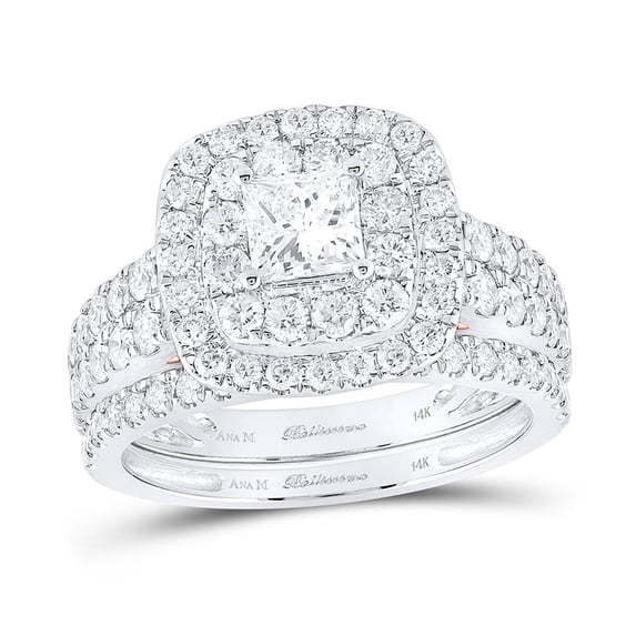 14K White Gold Princess Diamond Halo Bridal Wedding Ring Set 2cttw Certified