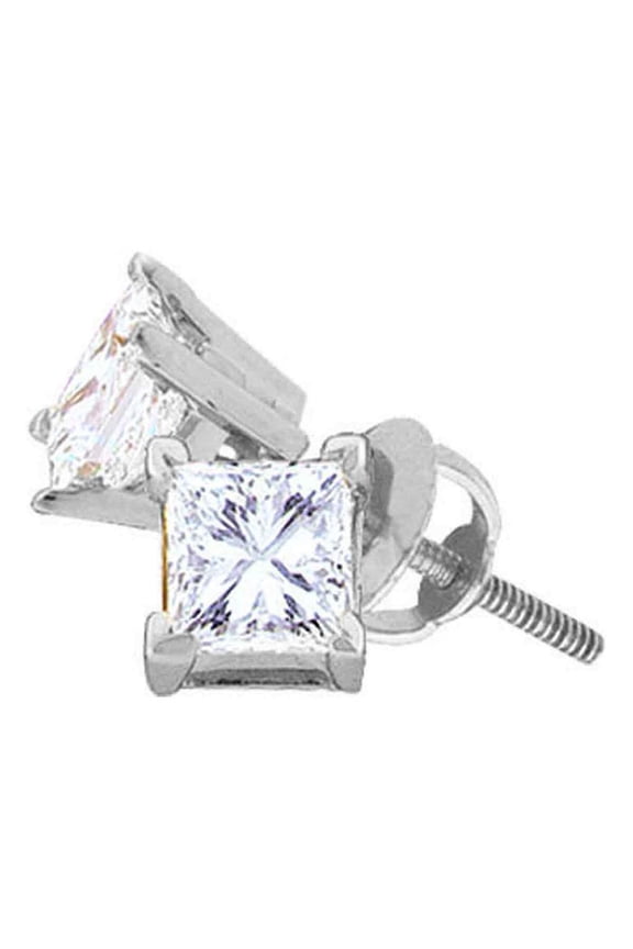 14K White Gold Princess Diamond Solitaire Stud Earrings 0.63cttw Certified