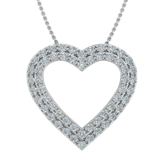 14K White Gold Prong Set Diamond Heart Pendant Necklace (1/3 carat)(Silver Chain Included) (I1-I2 Clarity)