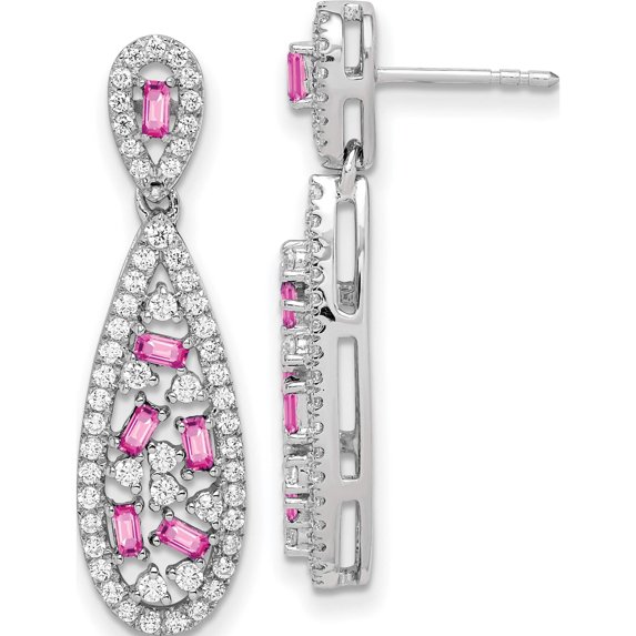 14K White Gold Pure Serenity Lab Grown Dia And Cr.Pink Sapp Teardrop Ear (32.27 X 8.98) Made In India em7934-cps-102-wlg