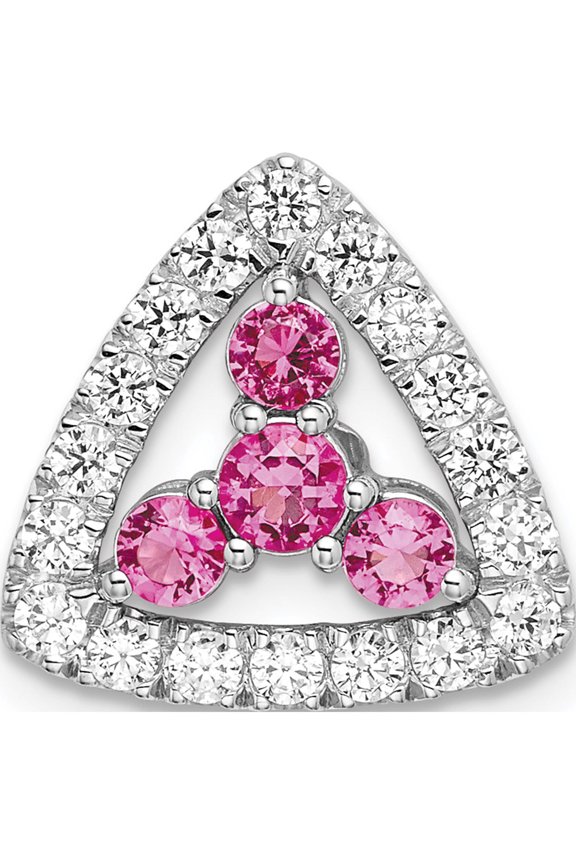 14K White Gold Pure Serenity Lab Grown Diamond & Cr Pink Sapp Triangle Earr (13.36 X 14.01) Made In India pm7932-cps-045-wlg