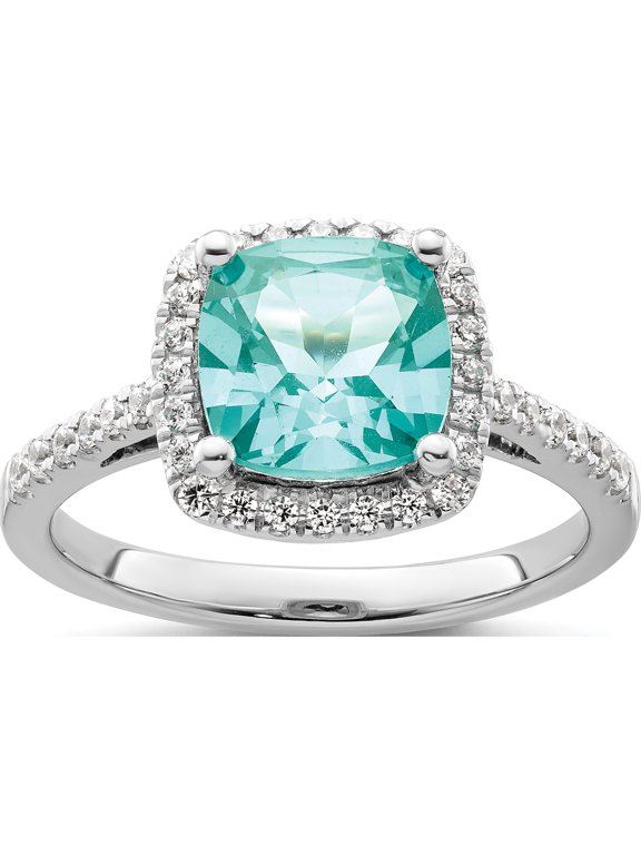 14K White Gold Pure Serenity Lab Grown Diamond Cushion Created Paraiba Ring