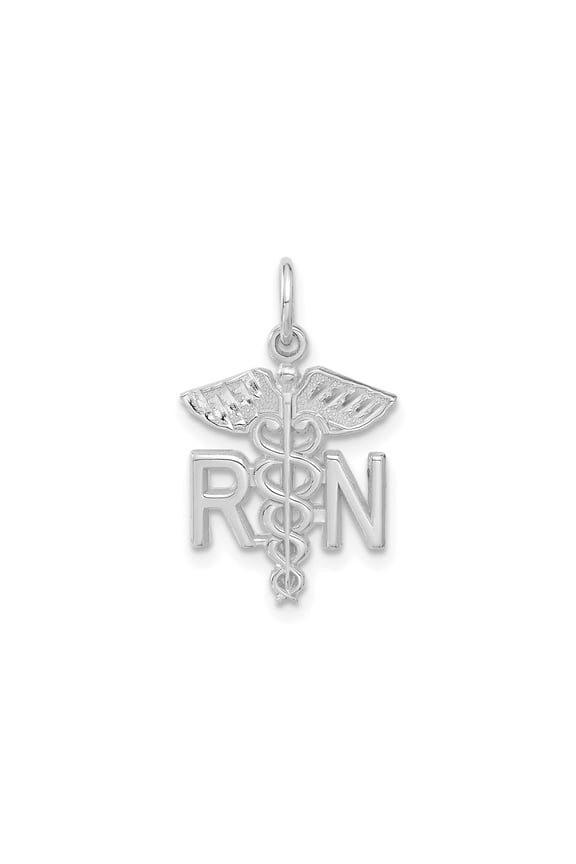 14K White Gold RN Caduceus Pendant for Women, Registered Nurse Necklace with Medical Symbol, Healthcare Jewelry, Nursing Career Charm, Professional Appreciation Accessory
