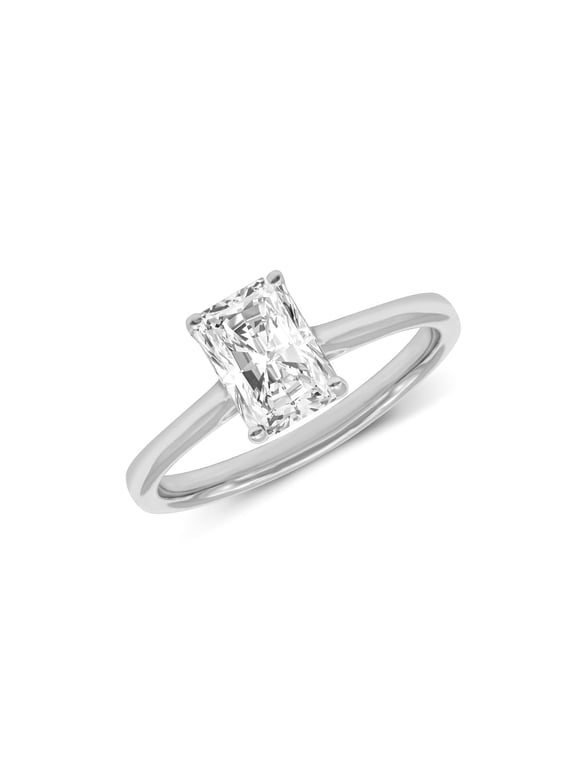 14K White Gold Radiant Shape Lab Grown Diamond Cathedral Solitaire Engagement Ring - 1 Carat (Ring Size: 4.5)