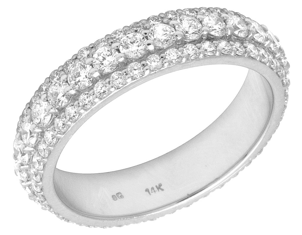 14K White Gold Real Diamond 3 Row Band Eternity Ring 2.60 CT 5MM