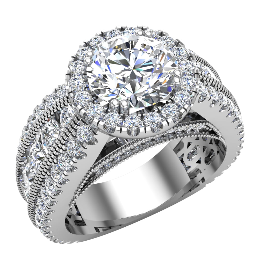 14K White Gold Real Diamond Accented Ring Channel Set 4.85 CT TW  (Moissanite Center) 