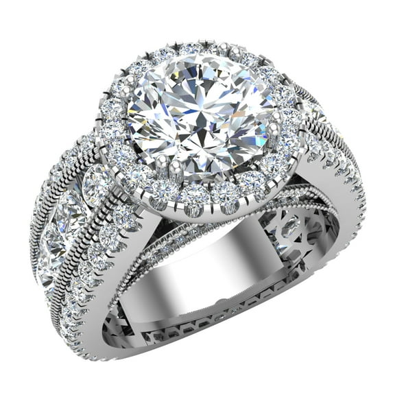 14K White Gold Real Diamond Accented Ring Channel Set 4.90 CT TW (G,SI) (Moissanite Center)