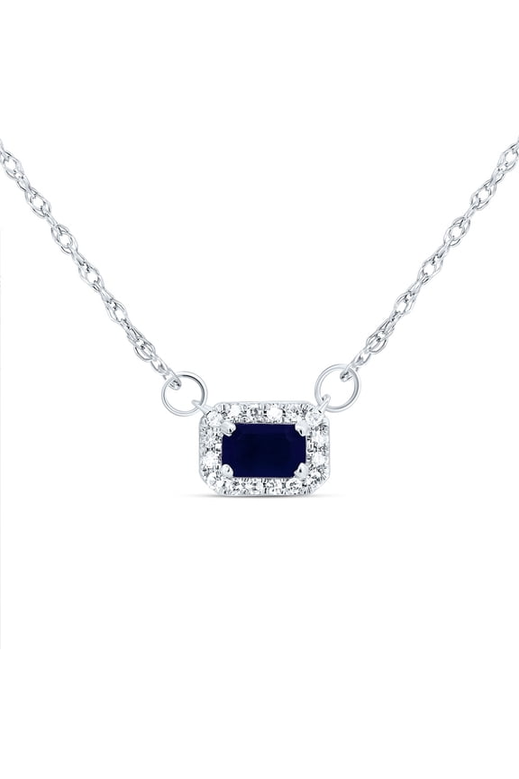 14K White Gold Real Sappire & Diamond Womens Rectangle Halo 18" Necklace 0.45 CT
