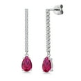thumbnail image 1 of 14K White Gold Red Created Ruby and White Lab Grown Diamond Long Liner Dangle Earrings for Women | 2.46 Cttw | Gemstone July Birthstone | Pear Shape 8X5MM | White Gold Chain Drop Earrings, 1 of 6