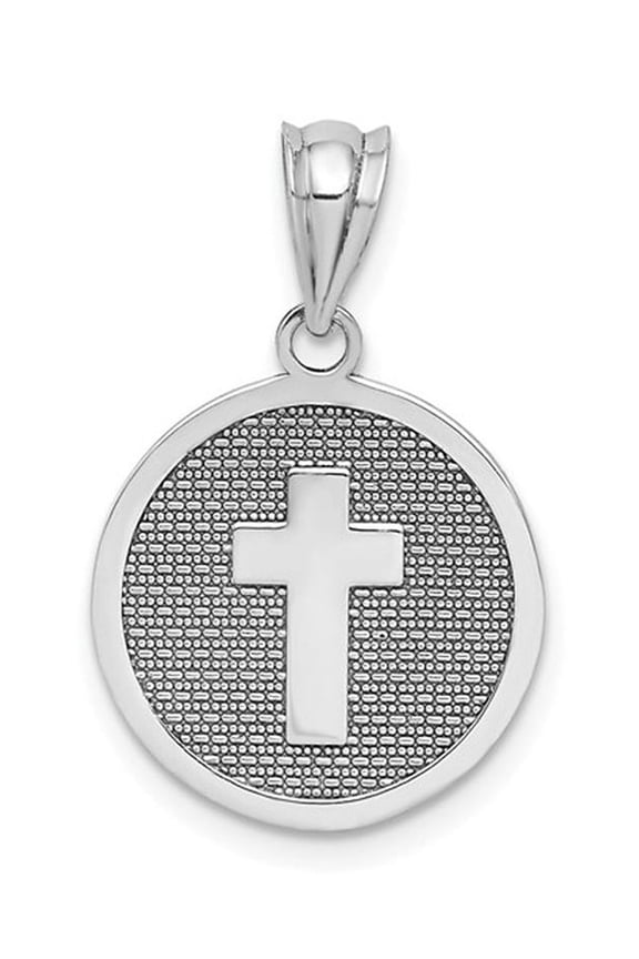 14K White Gold Reversible Circle Cross 1st Communion Pendant (NO CHAIN) for Women