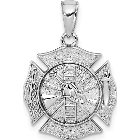 Jewelry by Sweet Pea 14K White Gold Reversible Fire Department Shield Pendant