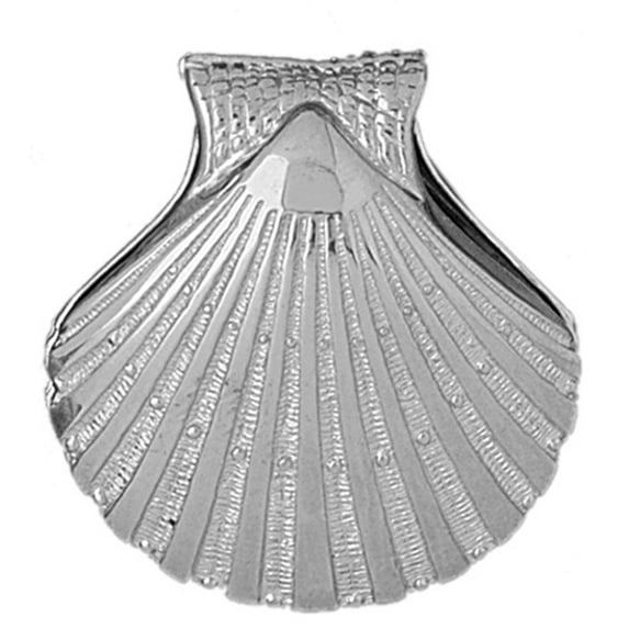 14K White Gold Reversible Shell Pendant - 40 mm