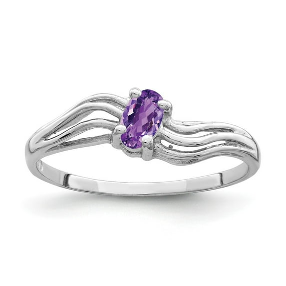 14K White Gold Ring Band 1 mm Polished 5x3 Oval Gemstone Wave Mounting, Size 8