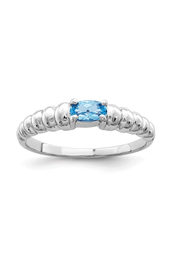 14K White Gold Ring Band 2 mm Polished 5x3 Oval Gemstone Mounting, Size 8