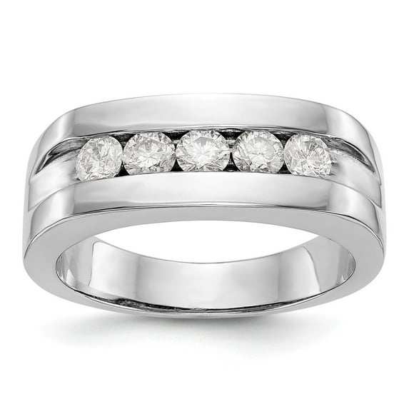 14K White Gold Ring Band 5-Stone Lab Grown Diamond SI1 SI2, G H I, Men's Channel , Size 7