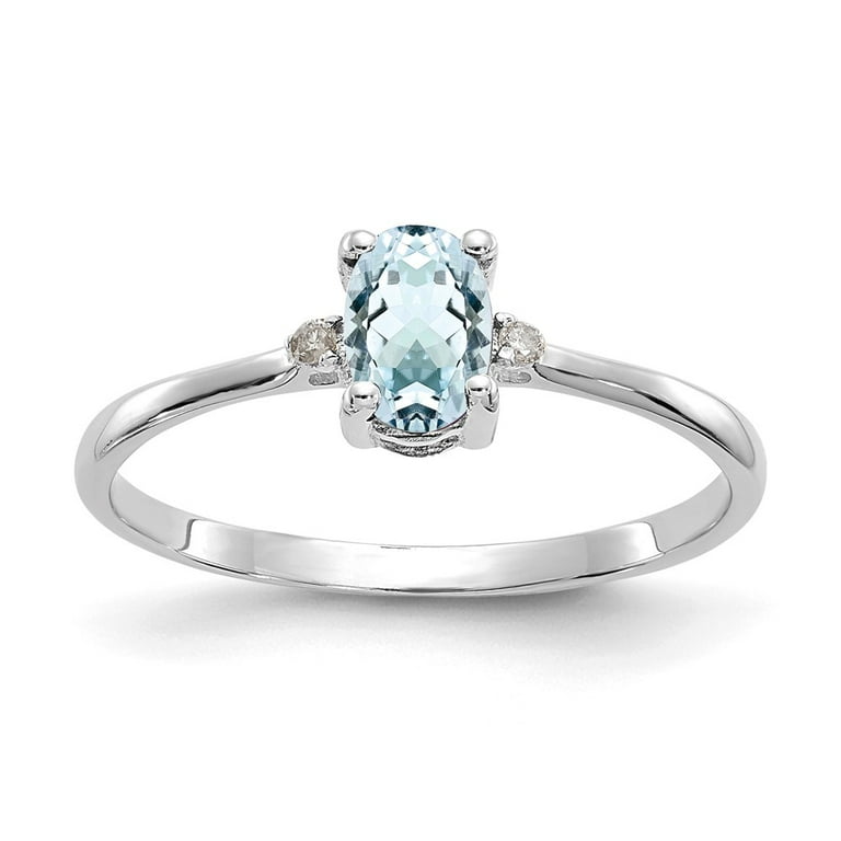 14K White Gold Ring Band Birthstone (03) March Aquamarine Oval