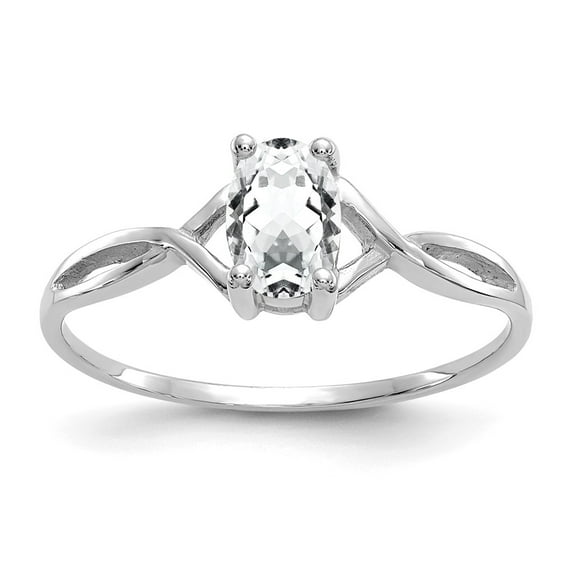 14K White Gold Ring Band Birthstone (04) April Topaz (White) Oval
