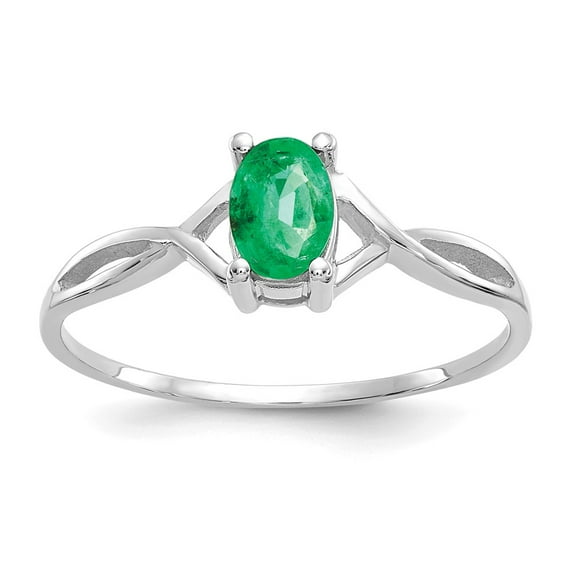 14K White Gold Ring Band Birthstone (05) May Emerald Oval Green, Size 5