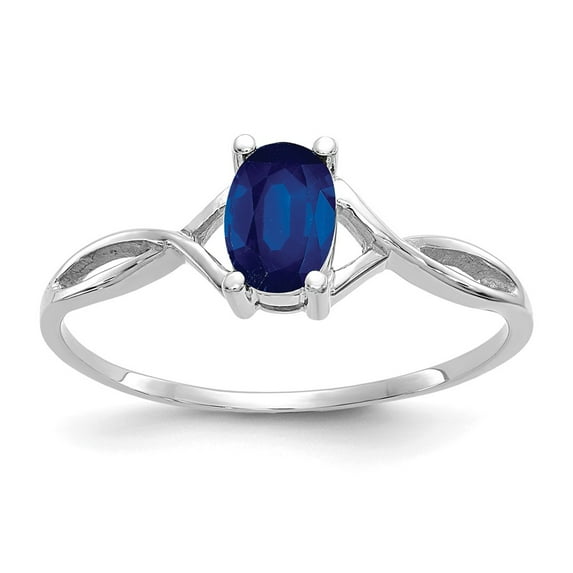 14K White Gold Ring Band Birthstone (09) September Sapphire Oval Blue