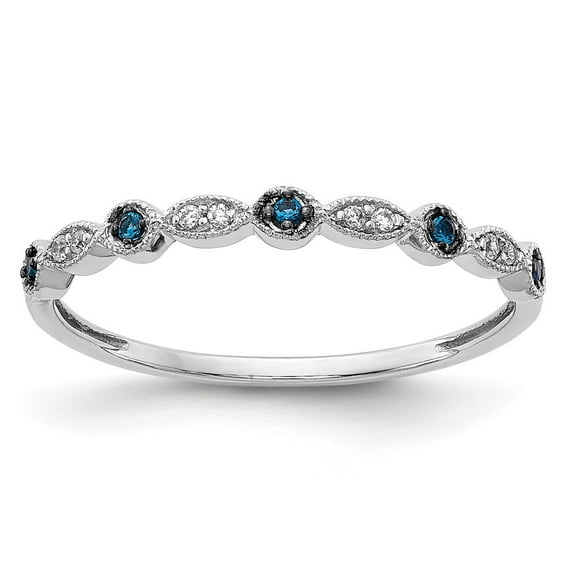 14K White Gold Ring Band Diamond Round Blue White, Size 6