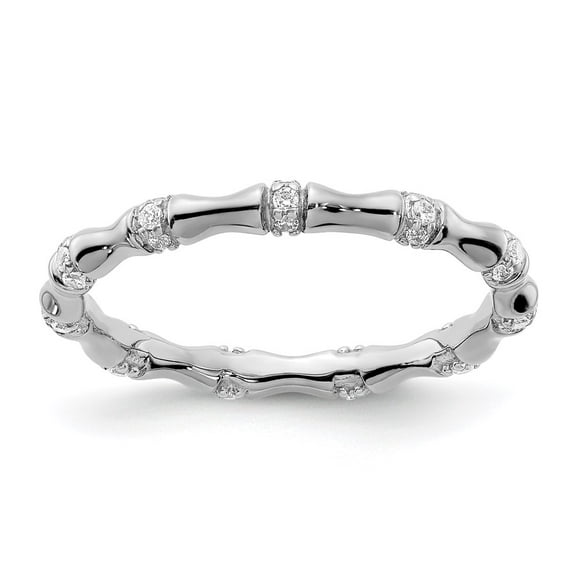 14K White Gold Ring Band Diamond Round Fancy