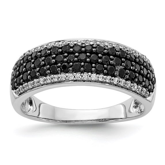14K White Gold Ring Band Diamond Round and Black
