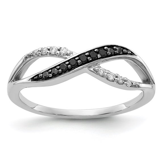 14K White Gold Ring Band Diamond Round with Black and, Size 9