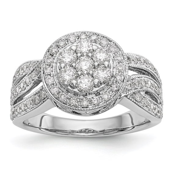 14K White Gold Ring Band Engagement Diamond Round Complete Cluster, Size 5