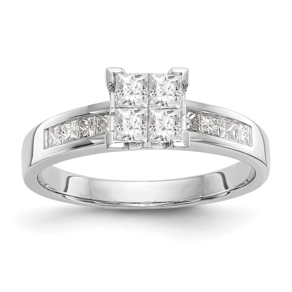 14K White Gold Ring Band Engagement Diamond Square, Size 7