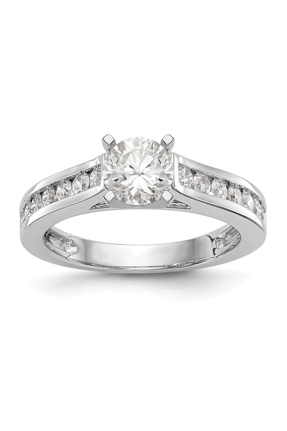 14K White Gold Ring Band Engagement Semi Mount Peg Set center Stone Mounting Square Diamond Round, Size 5