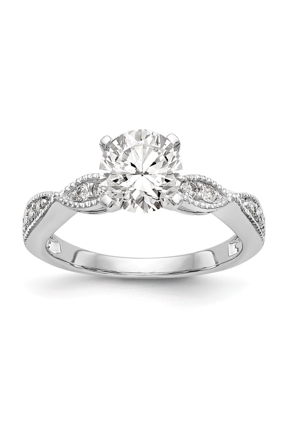 14K White Gold Ring Band Engagement Semi Mount center Stone Mounting Round Diamond, Lab Grown, Size 9