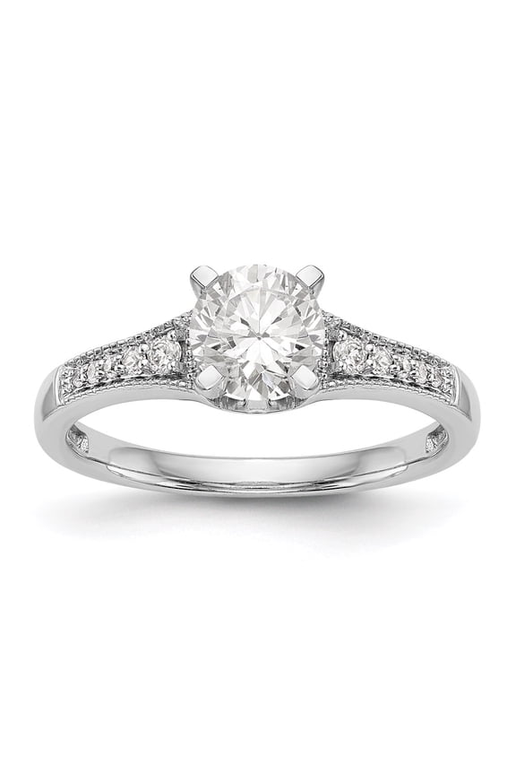 14K White Gold Ring Band Engagement Semi Mount center Stone Mounting Round Diamond, Size 8