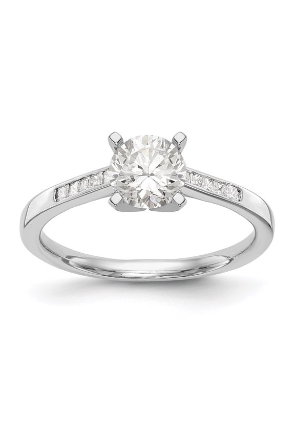 14K White Gold Ring Band Engagement Semi Mount center Stone Mounting Round Diamond Square, Size 7