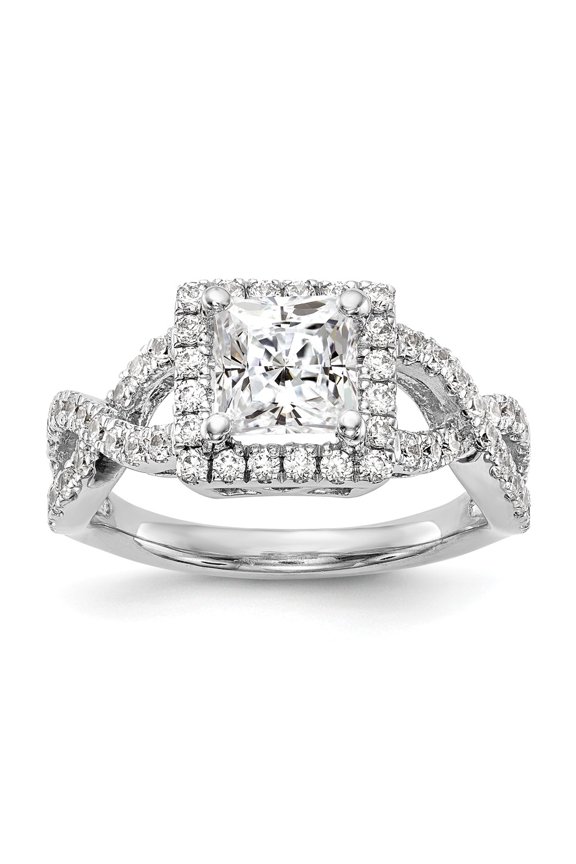 14K White Gold Ring Band Engagement Semi Mount center Stone Mounting Square Diamond, Lab Grown Round, Size 8