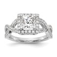 thumbnail image 1 of 14K White Gold Ring Band Engagement Semi Mount center Stone Mounting Square Diamond, Lab Grown Round, Size 9, 1 of 9