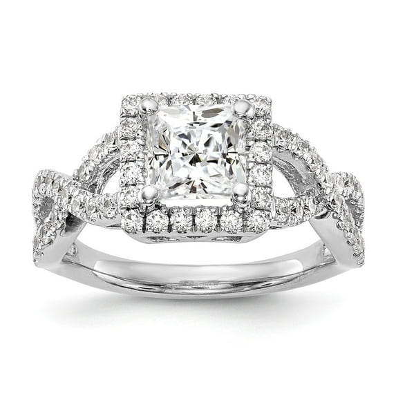 14K White Gold Ring Band Engagement Semi Mount center Stone Mounting Square Diamond, Lab Grown Round, Size 9