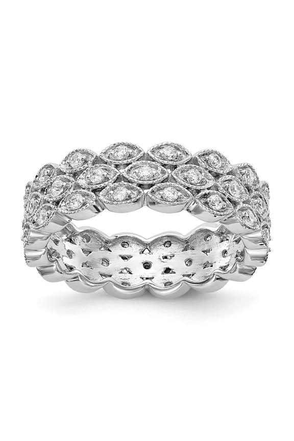 14K White Gold Ring Band Eternity Diamond Round Polished 1 2 CT 3 Row Vintage Pave