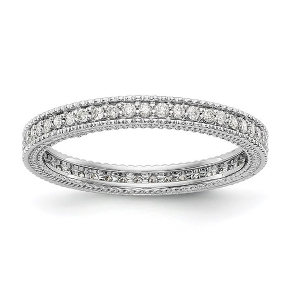 14K White Gold Ring Band Eternity Diamond Round Polished 1 3CT Milgrain Edge , Size 5