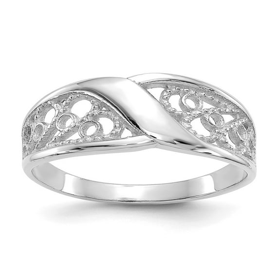 14K White Gold Ring Band Fashion Filigree, Size 5