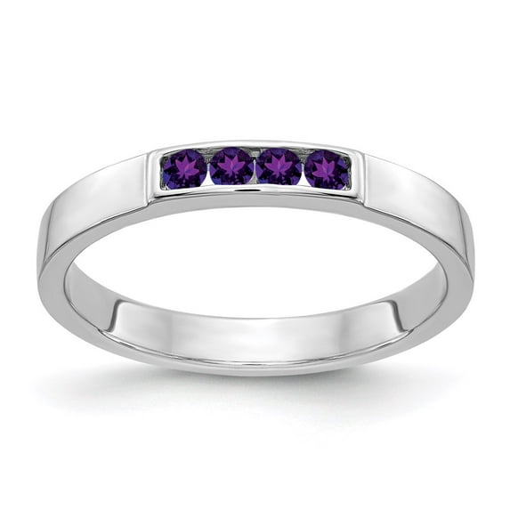 14K White Gold Ring Band Gemstone Amethyst Round Purple, Size 6