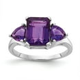 thumbnail image 1 of 14K White Gold Ring Band Gemstone Amethyst Trillion Purple center Stone Mounting Octagon Emerald, Size 5, 1 of 5