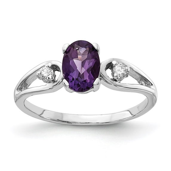 14K White Gold Ring Band Gemstone Diamond Round Amethyst Oval Purple