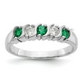 thumbnail image 1 of 14K White Gold Ring Band Gemstone Diamond Round Emerald Green, Size 7, 1 of 7