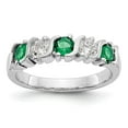 thumbnail image 1 of 14K White Gold Ring Band Gemstone Diamond Round Emerald Green, Size 9, 1 of 7