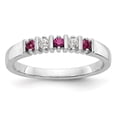thumbnail image 1 of 14K White Gold Ring Band Gemstone Diamond Round Ruby Red, Size 8, 1 of 7
