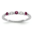 thumbnail image 1 of 14K White Gold Ring Band Gemstone Diamond Round Ruby Red, Size 8, 1 of 3