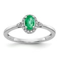 thumbnail image 1 of 14K White Gold Ring Band Gemstone Emerald Oval Green Diamond Round, Size 7, 1 of 3