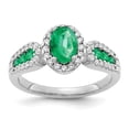 thumbnail image 1 of 14K White Gold Ring Band Gemstone Emerald Oval Green Round Diamond, Size 9, 1 of 2