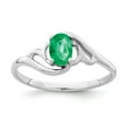 thumbnail image 1 of 14K White Gold Ring Band Gemstone Emerald Oval Green, Size 6, 1 of 5
