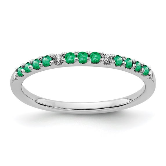 14K White Gold Ring Band Gemstone Emerald Round Green Diamond, Size 8